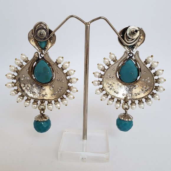 Blue Turquoise Faceted Statement Earrings ~ NWOT - Picture 3 of 7